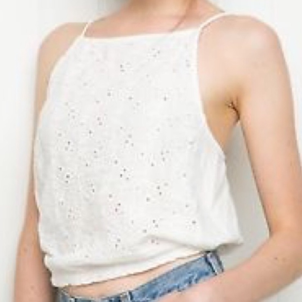 Brandy Melville white eyelet tie-back crop top